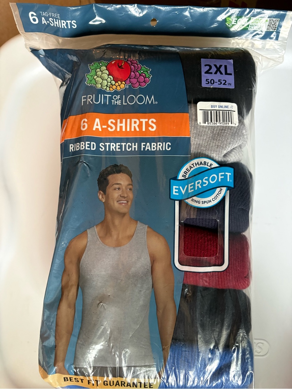 Fruit of the Loom Men's 6-Pack Ribbed A-Shirts - Gray, Black, Navy, Red